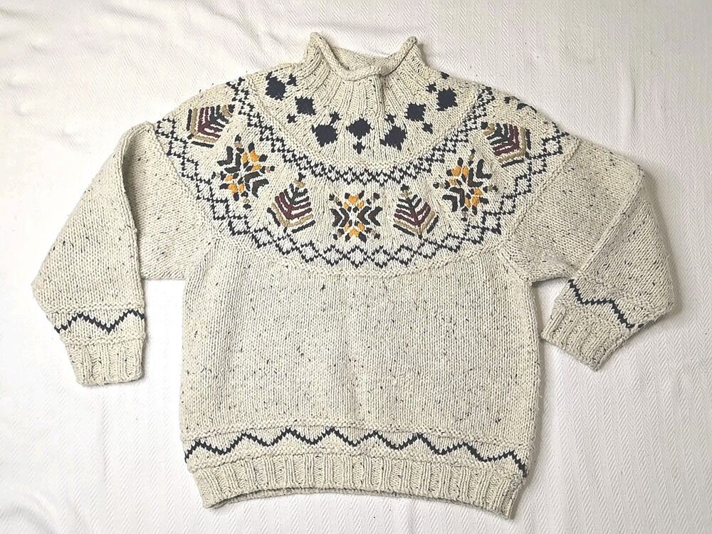 Outback Red Fair Isle Sweater Medium Wool Blend Speckled Yoke Shetland Style